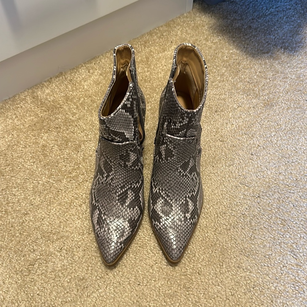 Express snakeskin booties